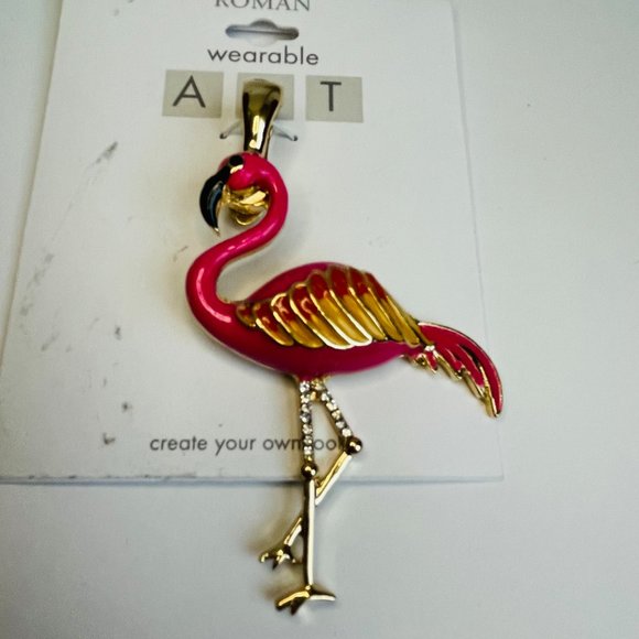 Roman Jewelry Roman Wearable Art Pink Flamingo Enamel Rhinestones